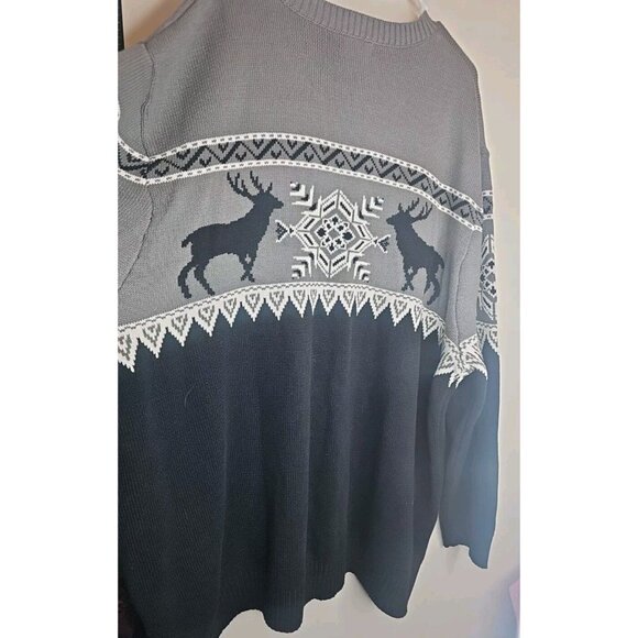 King Size Men Holiday Winter Reindeer Snowflake Classic Black White Sweater 5X - Picture 10 of 14